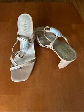 VENUS Nude Strappy Square Toe Block Heel Sandals